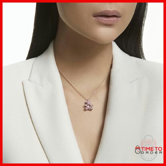 Rose Gold-Tone Crystal Teddy Bear Pendant Necklace, 16.88 Inches - Picture 7 of 8